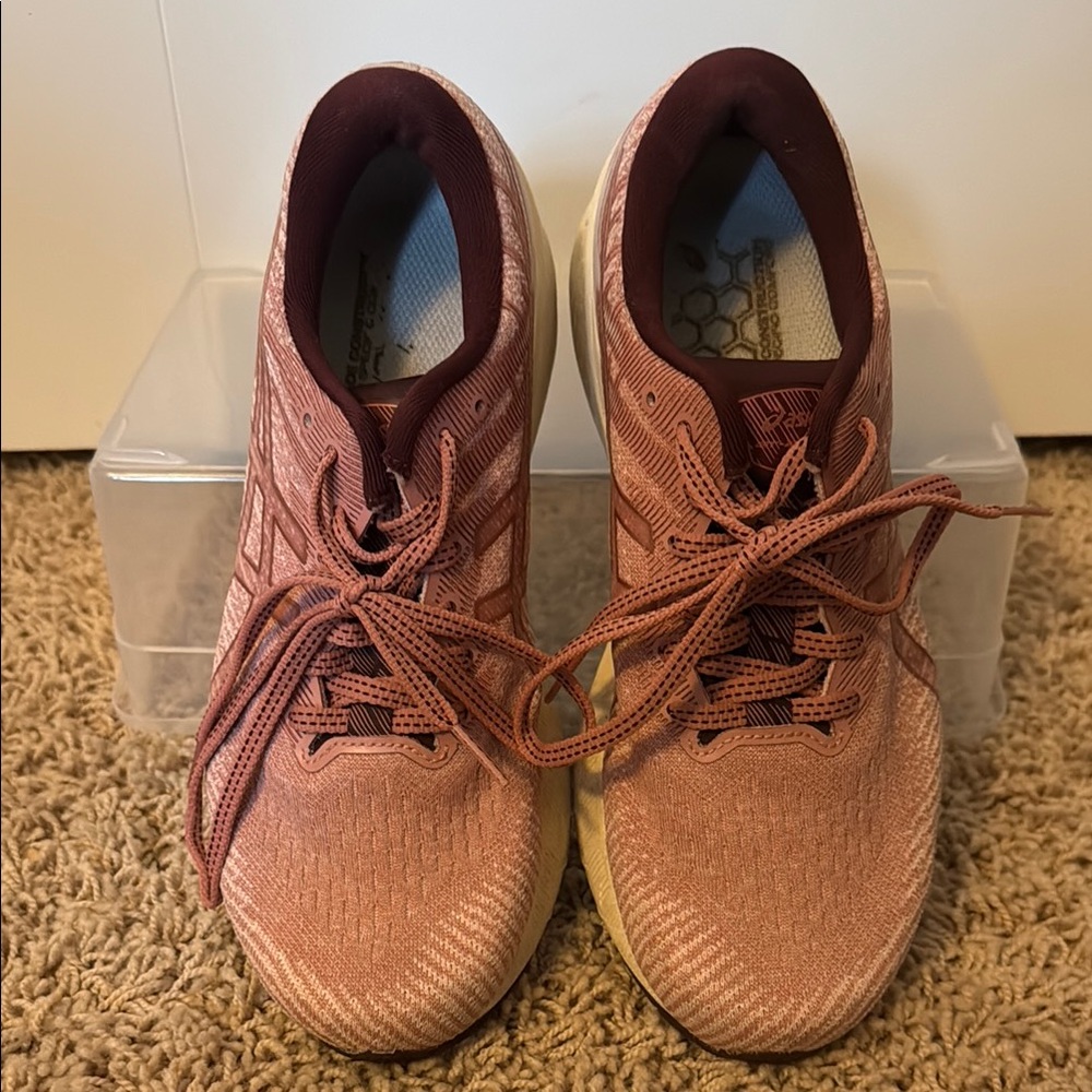 Asics Pink Athletic Shoes Knit Upper Low-Top